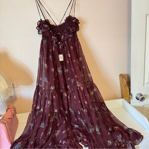 Free People Floral Maxi Dress in Burgundy